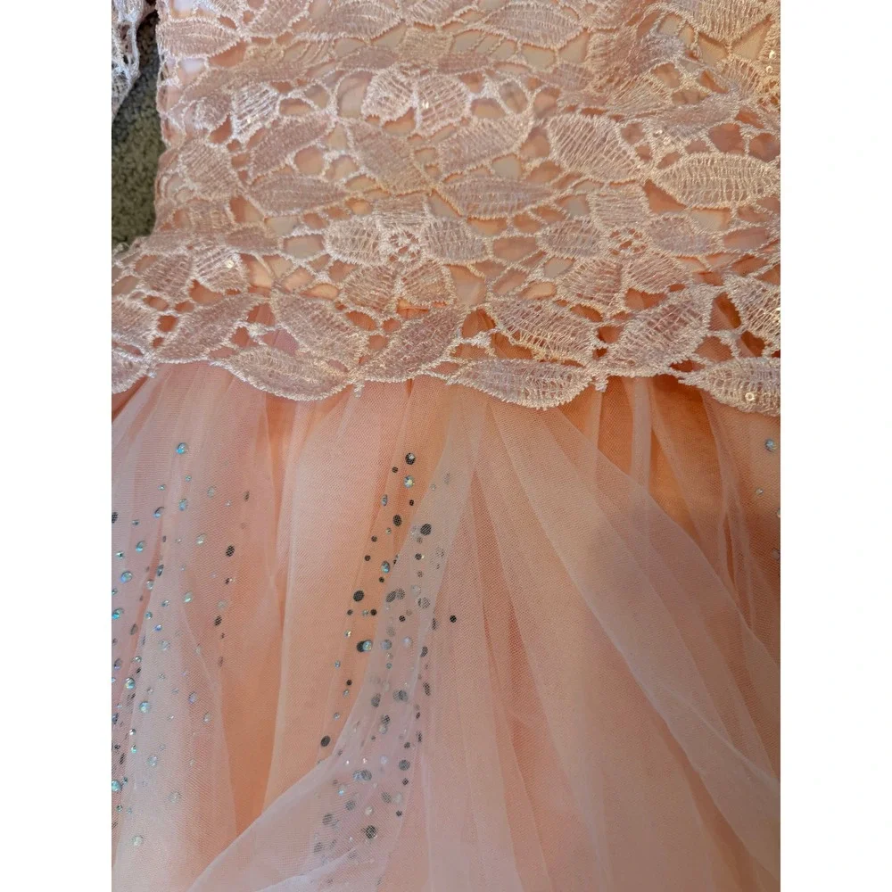 Ibtom Castle Girls Peach Pink Lace Tulle Sequin Flower‎ Girl Pageant Dress 130